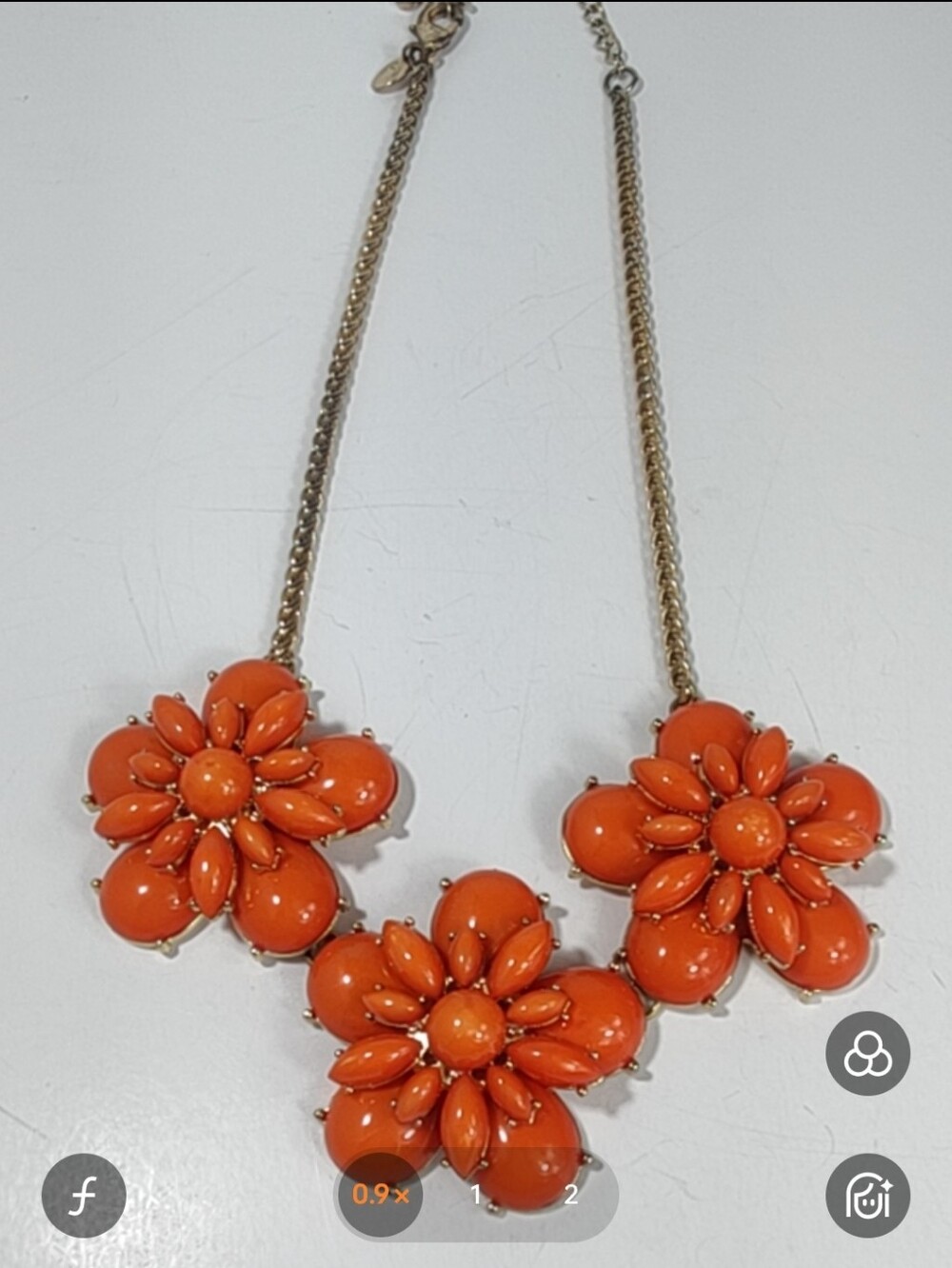 Charming Charlie Orange Flower Statement Necklace Gold Tone 3D Floral Bib